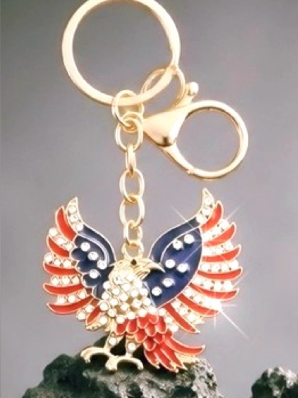 Nicole American Eagle in patriotic  Red white  & Blue Keychain bag Charm-gold